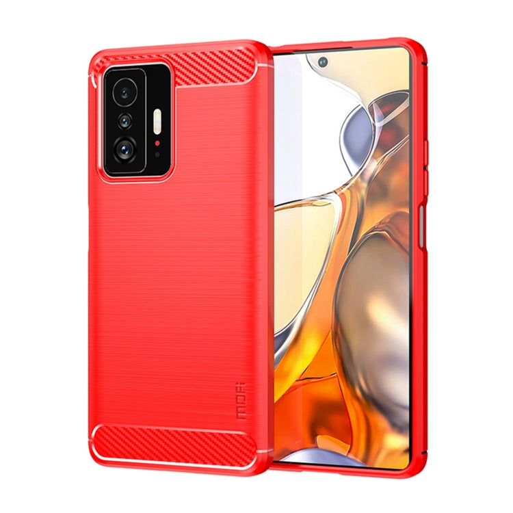 For Xiaomi Mi 11T / 11T Pro MOFI Gentleness Series Brushed Texture Carbon Fiber Soft TPU Phone Case(Red) - Xiaomi Cases by MOFI | Online Shopping South Africa | PMC TechLife