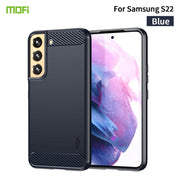 For Samsung Galaxy S22 5G MOFI Gentleness Series Brushed Texture Carbon Fiber Soft TPU Case(Blue)