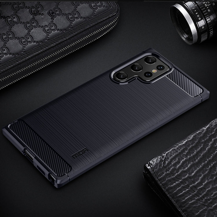 For Samsung Galaxy S22 Ultra 5G MOFI Gentleness Series Brushed Texture Carbon Fiber Soft TPU Case(Blue) - free shipping - PMC TechLife - Order now!