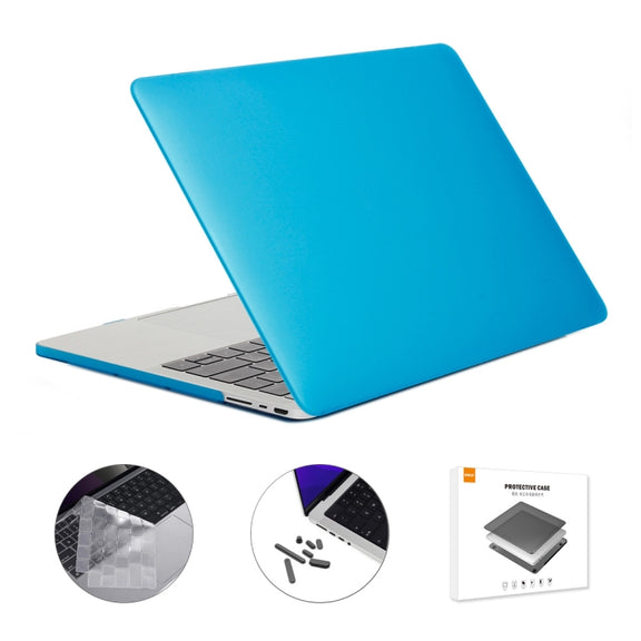 ENKAY Hat-Prince 3 in 1 Matte Laptop Protective Case + TPU Keyboard Film + Anti-dust Plugs Set for MacBook Pro 16.2 inch A2485 2021/A2880 2023, Version:EU Version(Light Blue)