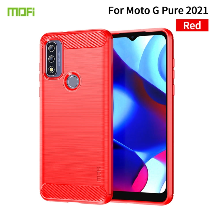For Motorola Moto G Pure 2021 MOFI Gentleness Series Brushed Texture Carbon Fiber Soft TPU Case(Red) - Motorola Cases by MOFI | Online Shopping South Africa | PMC TechLife | Buy Now Pay Later Mobicred
