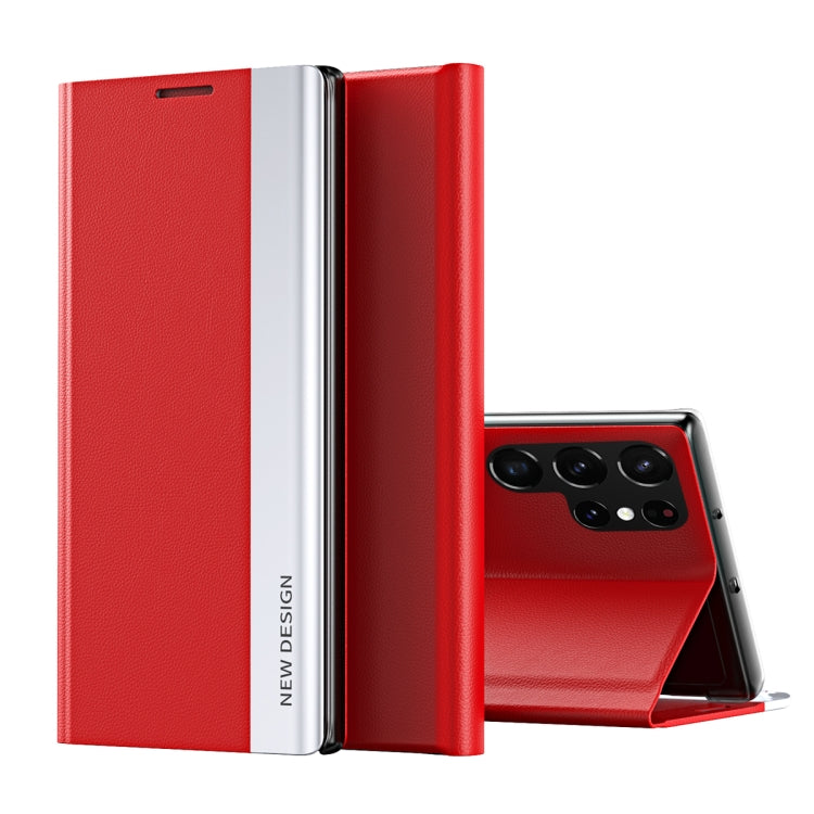 For Samsung Galaxy S22 Ultra 5G Side Electroplated Magnetic Ultra-Thin Horizontal Flip Leather Case with Holder(Red) - Galaxy S22 Ultra 5G Cases by PMC Jewellery | Online Shopping South Africa | PMC Jewellery | Buy Now Pay Later Mobicred