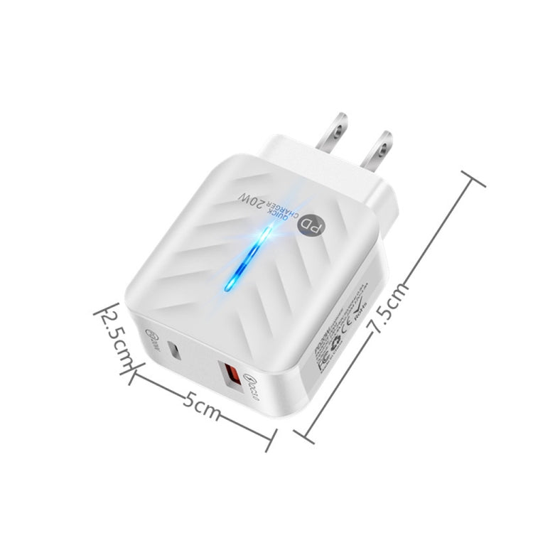 PD03 20W Type-C + QC3.0 USB Charger with Indicator Light, US Plug(Black) - USB Charger by PMC Jewellery | Online Shopping South Africa | PMC Jewellery | Buy Now Pay Later Mobicred
