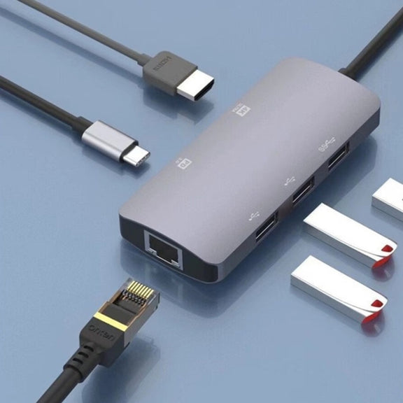 UC910 6-in-1 Type-C to HD+PD3.0+RJ45+USB3.0+USB2.0 x 2 Hub Adapter