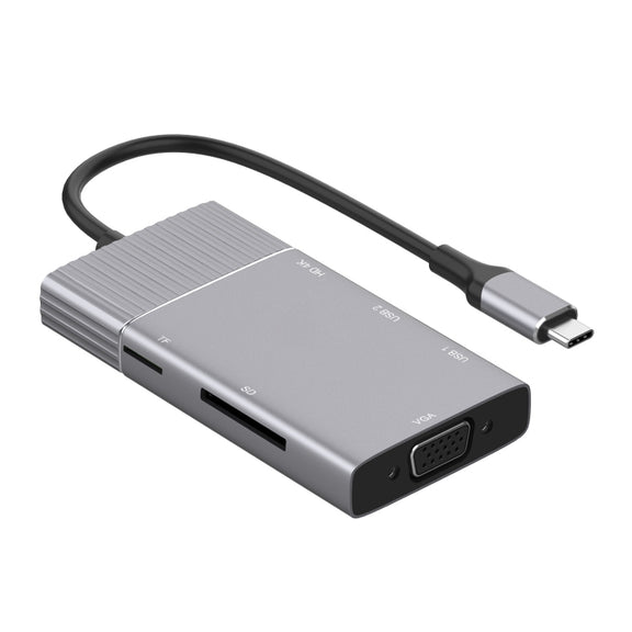 8 in 1 Type-C to HDMI + Type-C + USB x 2 + VGA + SD + TF + 3.5mm HUB Adapter
