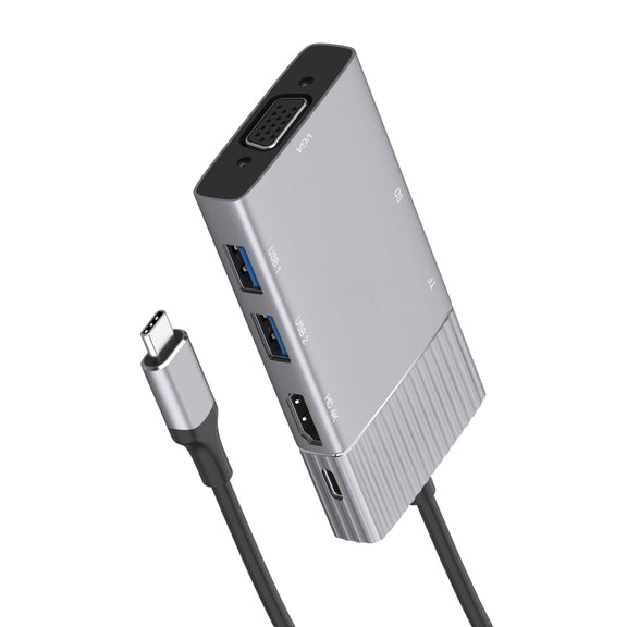 8 in 1 Type-C to HDMI + Type-C + USB x 2 + VGA + SD + TF + 3.5mm HUB Adapter