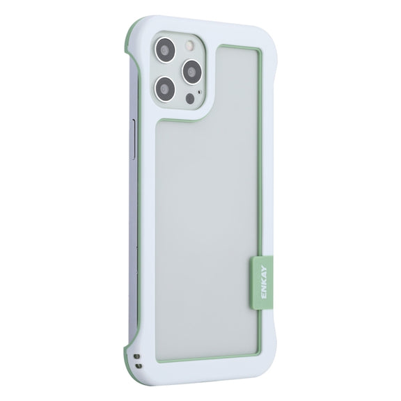 For iPhone 12 Pro Max ENKAY Frameless Hollow PC Case + Glass Film(White)