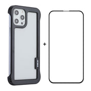 For iPhone 12 Pro Max ENKAY Frameless Hollow PC Case + Glass Film(Black)