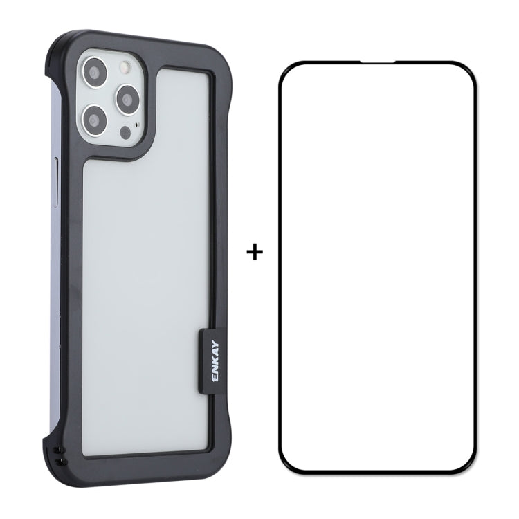 For iPhone 12 Pro Max ENKAY Frameless Hollow PC Case + Glass Film(Black) - iPhone 12 Pro Max Cases by ENKAY | Online Shopping South Africa | PMC TechLife | Buy Now Pay Later Mobicred