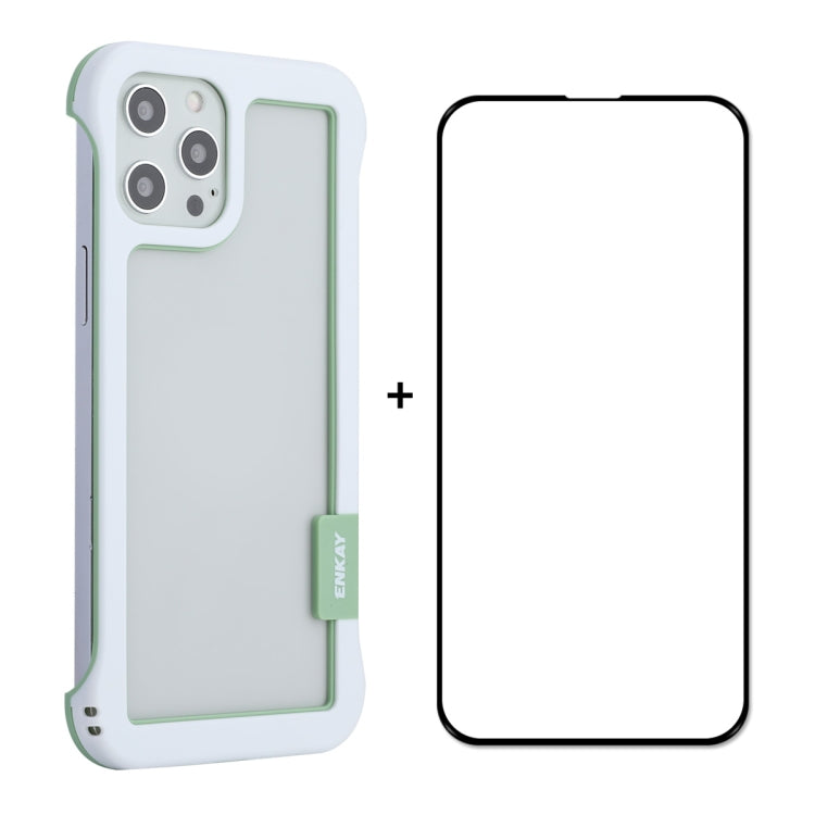 For iPhone 12 / 12 Pro ENKAY Frameless Hollow PC Case + Glass Film(White) - iPhone 12 / 12 Pro Cases by ENKAY | Online Shopping South Africa | PMC TechLife | Buy Now Pay Later Mobicred