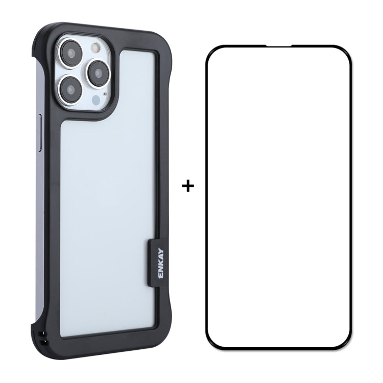 For iPhone 13 Pro Max ENKAY Frameless Hollow PC Case + Glass Film (Black) - iPhone 13 Pro Max Cases by ENKAY | Online Shopping South Africa | PMC TechLife | Buy Now Pay Later Mobicred