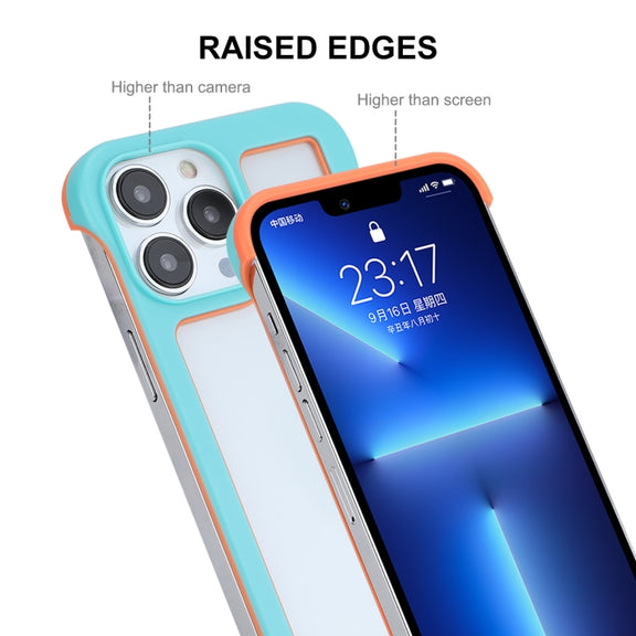 For iPhone 13 Pro Max ENKAY Frameless Hollow PC Case + Glass Film (Blue)