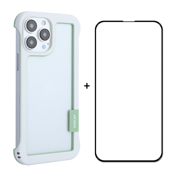 For iPhone 13 Pro ENKAY Frameless Hollow PC Case + Glass Film (White) - iPhone 13 Pro Cases by ENKAY | Online Shopping South Africa | PMC TechLife | Buy Now Pay Later Mobicred