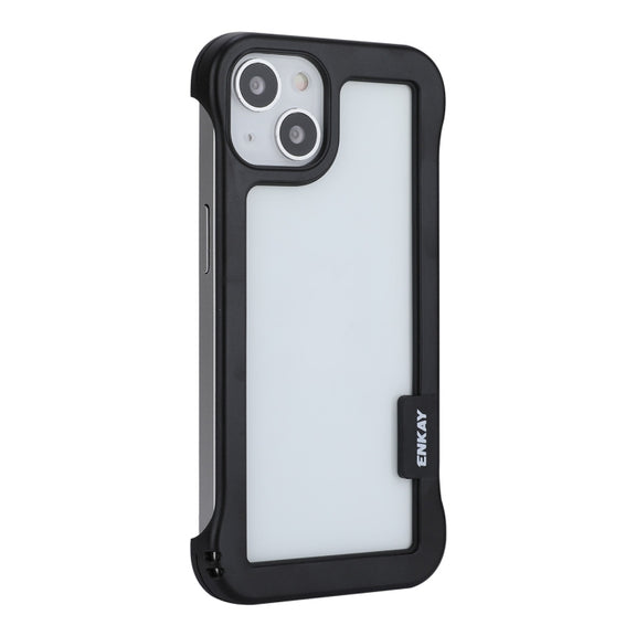 For iPhone 13 ENKAY Frameless Hollow PC Case + Glass Film(Black)