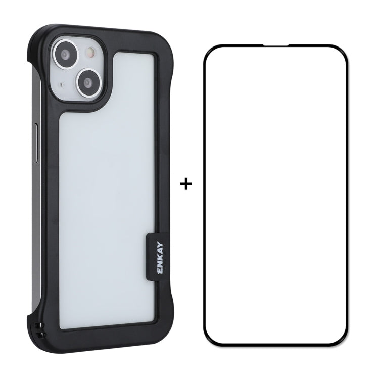 For iPhone 13 ENKAY Frameless Hollow PC Case + Glass Film(Black) - iPhone 13 Cases by ENKAY | Online Shopping South Africa | PMC TechLife | Buy Now Pay Later Mobicred