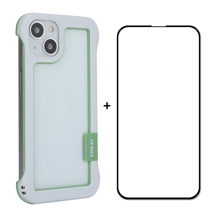 For iPhone 13 ENKAY Frameless Hollow PC Case + Glass Film(White) - iPhone 13 Cases by ENKAY | Online Shopping South Africa | PMC TechLife | Buy Now Pay Later Mobicred