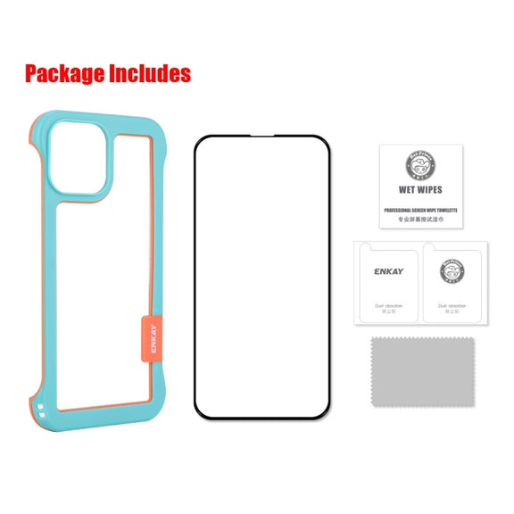 For iPhone 13 ENKAY Frameless Hollow PC Case + Glass Film(White)