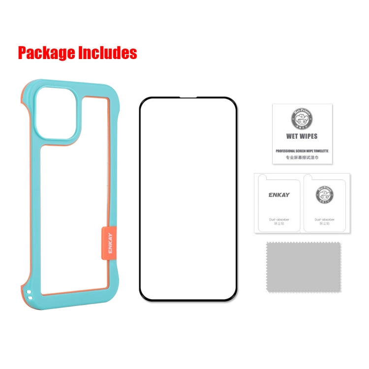 For iPhone 13 ENKAY Frameless Hollow PC Case + Glass Film(White)
