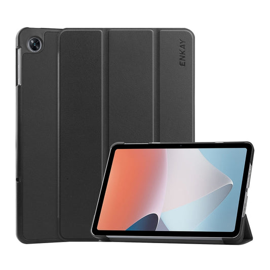 For OPPO Pad Air ENKAY Tri-fold Custer Texture Leather Smart Tablet Case(Black) - free shipping - PMC Jewellery - Order now!
