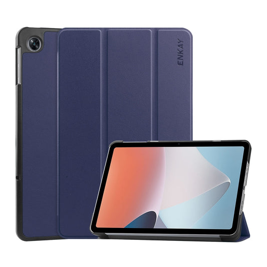 For OPPO Pad Air ENKAY Tri-fold Custer Texture Leather Smart Tablet Case(Dark Blue) - free shipping - PMC Jewellery - Order now!