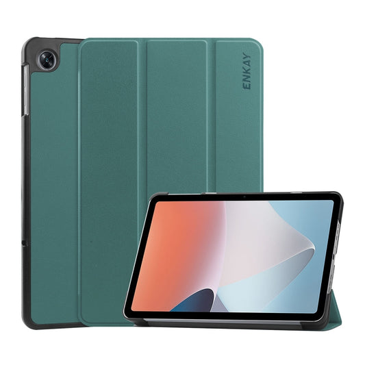 For OPPO Pad Air ENKAY Tri-fold Custer Texture Leather Smart Tablet Case(Dark Green) - free shipping - PMC Jewellery - Order now!
