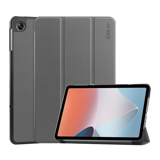 For OPPO Pad Air ENKAY Tri-fold Custer Texture Leather Smart Tablet Case(Grey) - free shipping - PMC Jewellery - Order now!