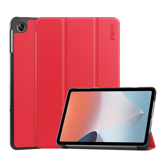 For OPPO Pad Air ENKAY Tri-fold Custer Texture Leather Smart Tablet Case(Red) - free shipping - PMC Jewellery - Order now!