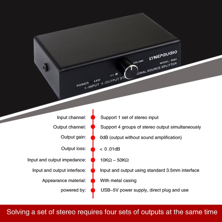 1 In 4 Out Audio Frequency Signal Splitter Distribute Device, Non Consumption, 3.5mm Interface Output -  by PMC TechLife | Online Shopping South Africa | PMC TechLife | Buy Now Pay Later Mobicred