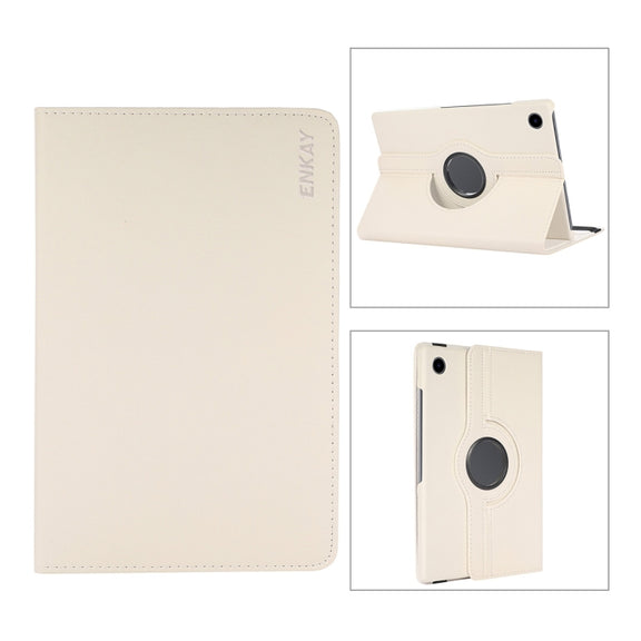 For Samsung Galaxy Tab A8 10.5 2021 X200/X205 ENKAY 360 Degree Rotation Litchi Leather Smart Case(Beige)