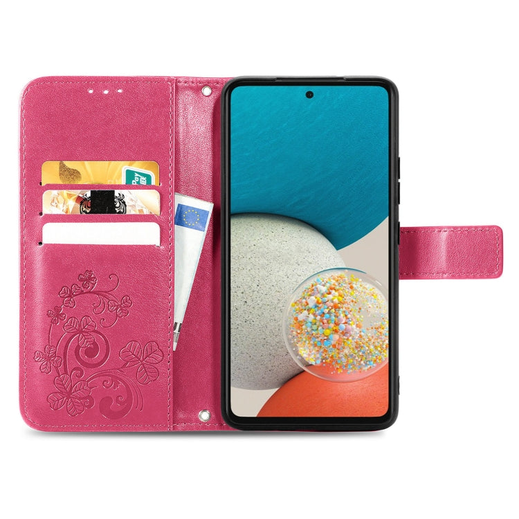 For Samsung Galaxy A73 5G Four-leaf Clasp Embossed Leather Phone Case(Rose Red) - Galaxy Phone Cases by PMC TechLife | Online Shopping South Africa | PMC TechLife