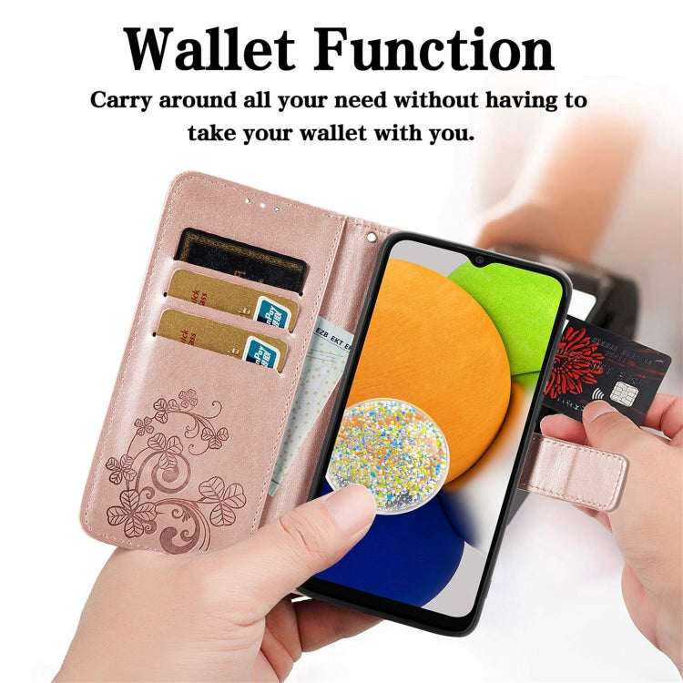 For Samsung Galaxy A73 5G Four-leaf Clasp Embossed Leather Phone Case(Rose Red) - Galaxy Phone Cases by PMC TechLife | Online Shopping South Africa | PMC TechLife