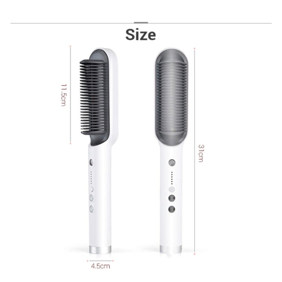 K-SKIN KD380 Hair Straightener Electric Straight Hair Curler Comb Brush PTC Heating Ceramic Straight Hair Brush, EU Plug(White)