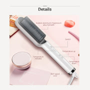 K-SKIN KD380 Hair Straightener Electric Straight Hair Curler Comb Brush PTC Heating Ceramic Straight Hair Brush, EU Plug(White)
