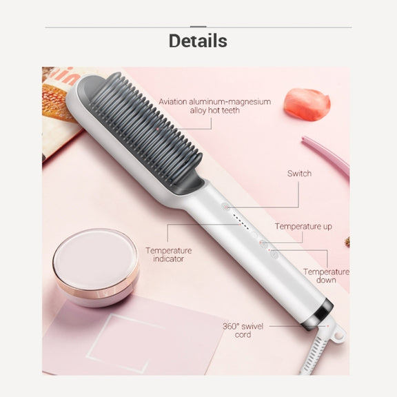 K-SKIN KD380 Hair Straightener Electric Straight Hair Curler Comb Brush PTC Heating Ceramic Straight Hair Brush, EU Plug(White)