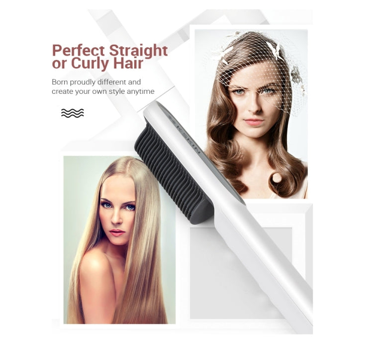 K-SKIN KD380 Hair Straightener Electric Straight Hair Curler Comb Brush PTC Heating Ceramic Straight Hair Brush, EU Plug(White)