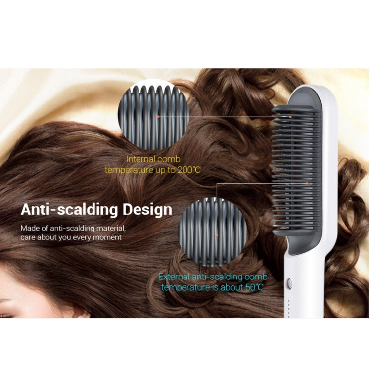 K-SKIN KD380 Hair Straightener Electric Straight Hair Curler Comb Brush PTC Heating Ceramic Straight Hair Brush, EU Plug(White)