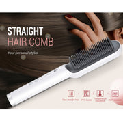 K-SKIN KD380 Hair Straightener Electric Straight Hair Curler Comb Brush PTC Heating Ceramic Straight Hair Brush, EU Plug(White)