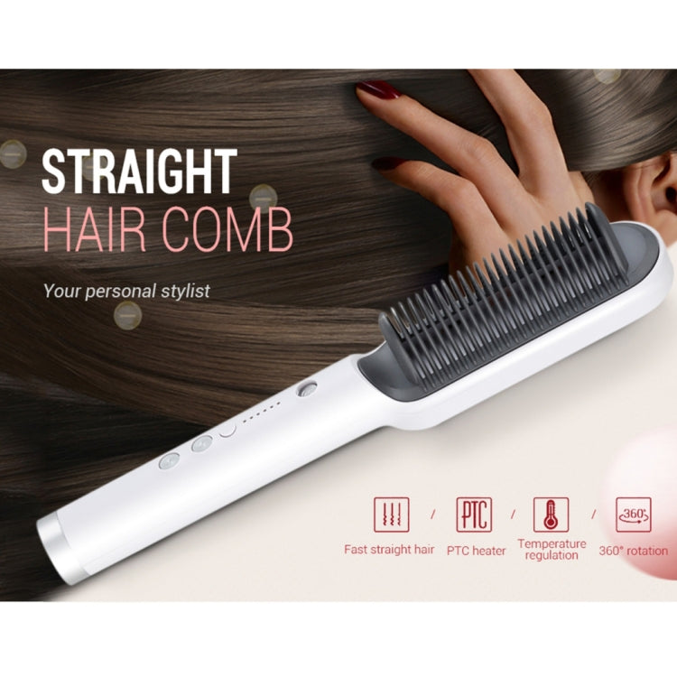 K-SKIN KD380 Hair Straightener Electric Straight Hair Curler Comb Brush PTC Heating Ceramic Straight Hair Brush, EU Plug(White)