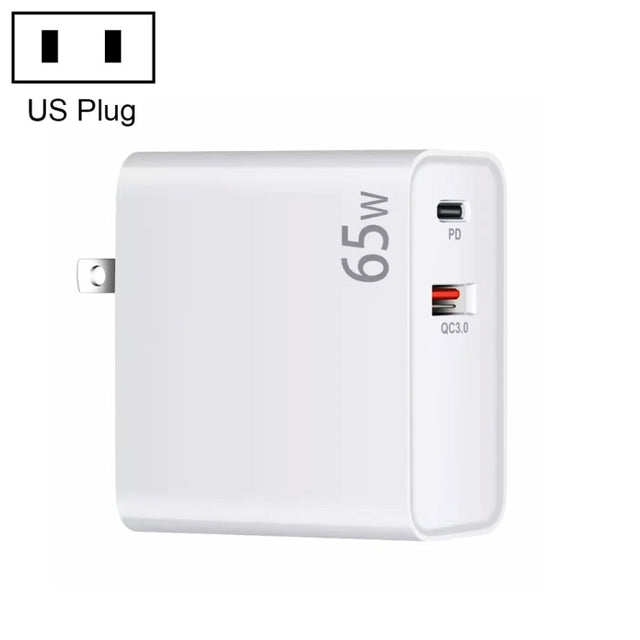 PD-65W USB-C / Type-C + QC3. 0 USB Laptop Charging Adapter, US Plug(White)