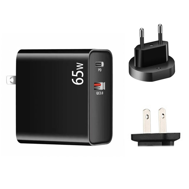 PD-65W USB-C / Type-C + QC3. 0 USB Laptop Charging Adapter, EU Plug / US Plug(Black)