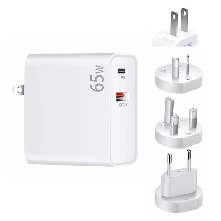 PD-65W USB-C / Type-C + QC3. 0 USB Laptop Charging Adapter, AU Plug / US Plug / EU Plug / UK Plug(White) - Cable & Adapter by PMC Jewellery | Online Shopping South Africa | PMC Jewellery | Buy Now Pay Later Mobicred