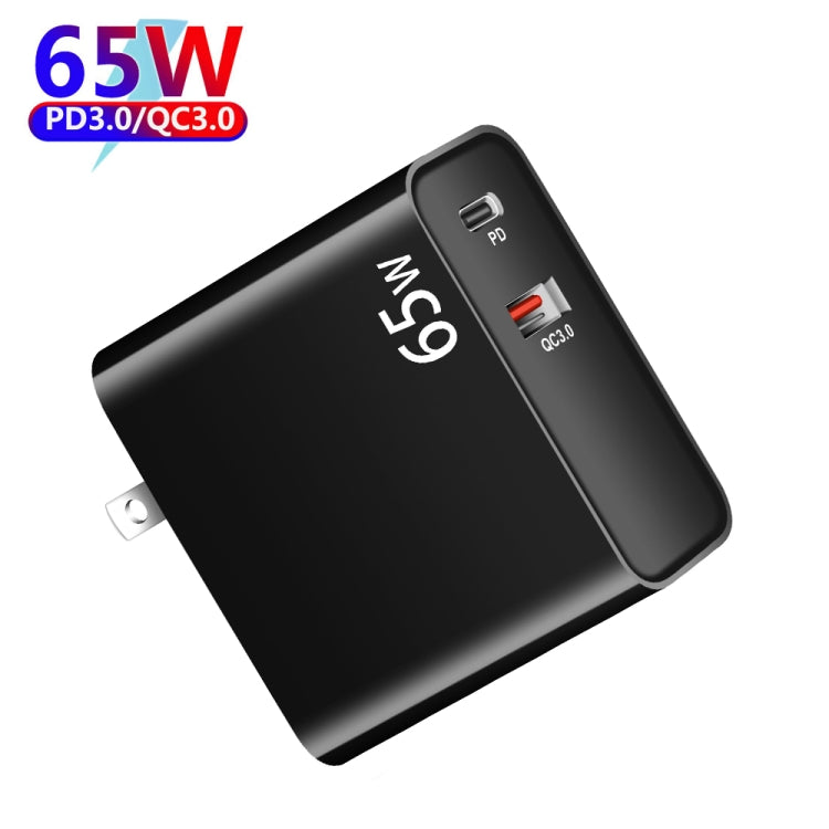PD-65W USB-C / Type-C + QC3. 0 USB Laptop Charging Adapter + 2m USB-C / Type-C to USB-C / Type-C Data Cable Set, US Plug(Black) - Cable & Adapter by PMC Jewellery | Online Shopping South Africa | PMC Jewellery | Buy Now Pay Later Mobicred