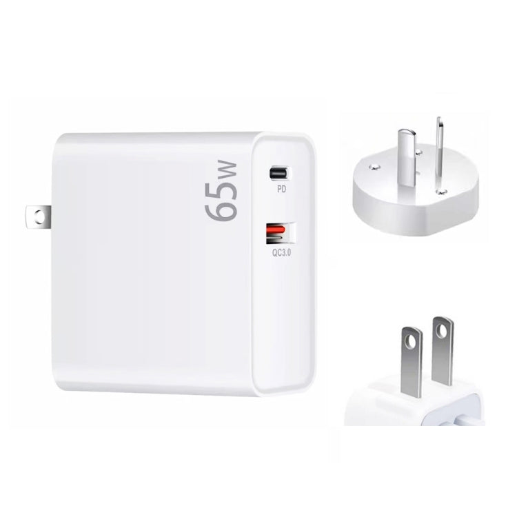 PD-65W USB-C / Type-C + QC3. 0 USB Laptop Charging Adapter + 2m USB-C / Type-C to USB-C / Type-C Data Cable Set, AU Plug / US Plug(White) - Cable & Adapter by PMC Jewellery | Online Shopping South Africa | PMC Jewellery | Buy Now Pay Later Mobicred