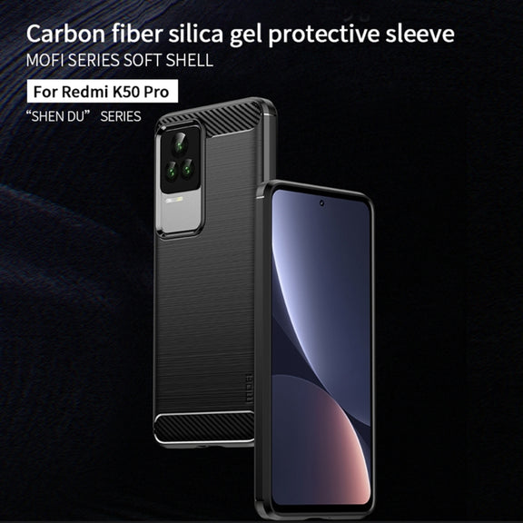 For Xiaomi Redmi K50 / K50 Pro MOFI Gentleness Brushed Carbon Fiber Soft TPU Case(Black)