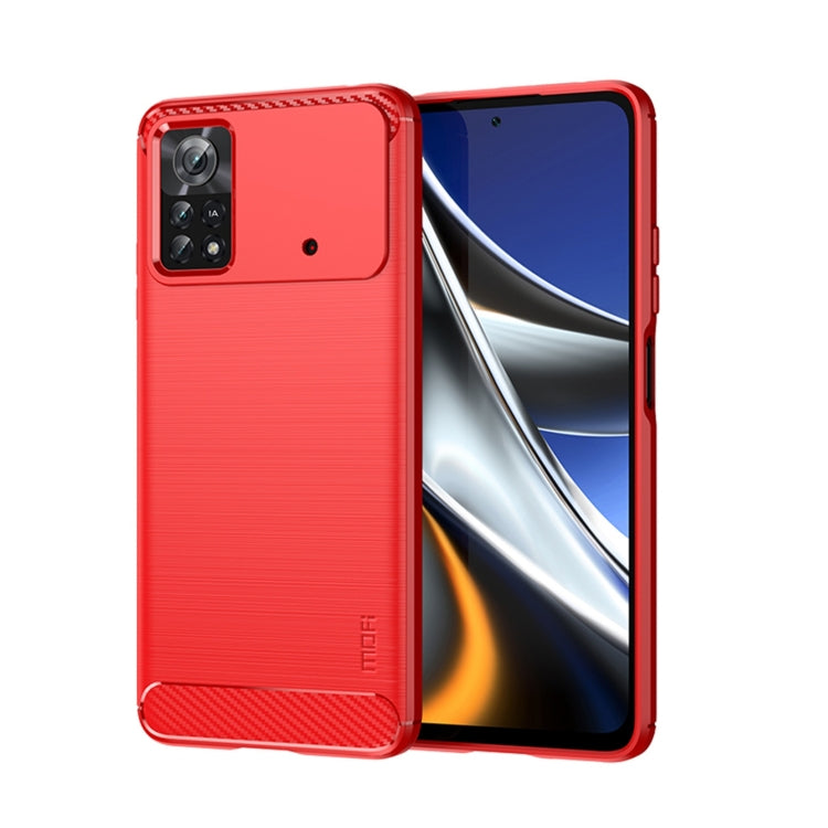 For Xiaomi Poco X4 Pro 5G MOFI Gentleness Brushed Carbon Fiber Soft TPU Case(Red) - Xiaomi Cases by MOFI | Online Shopping South Africa | PMC TechLife | Buy Now Pay Later Mobicred