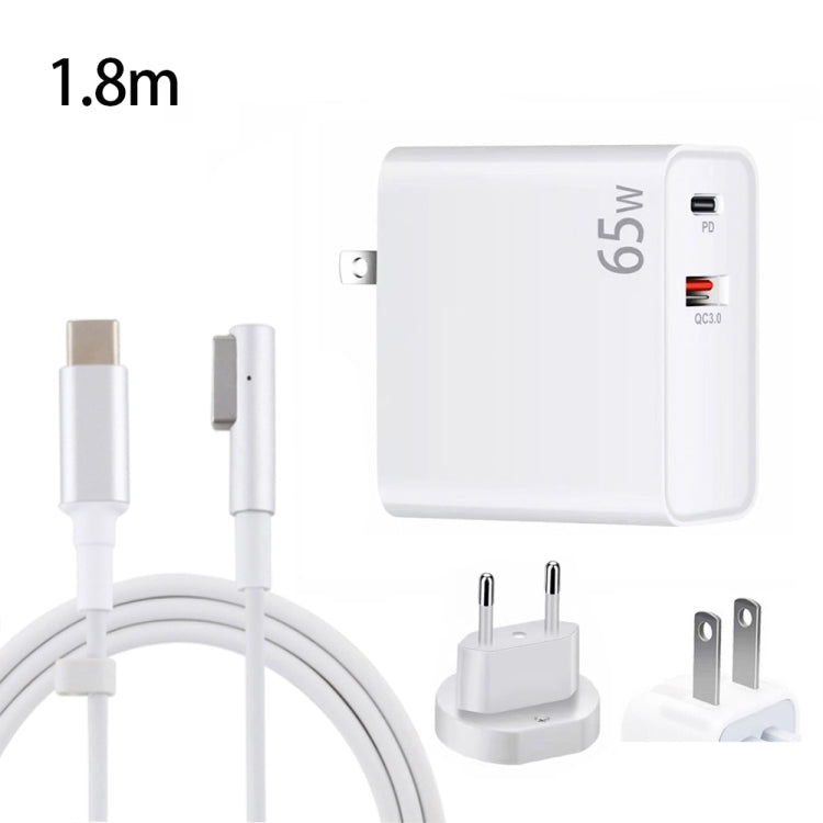 PD-65W USB-C / Type-C + QC3. 0 USB Laptop Charging Adapter + 1.8m USB-C / Type-C to MagSafe 1 / L Head Data Cable, EU Plug / US Plug(White) - Cable & Adapter by PMC Jewellery | Online Shopping South Africa | PMC Jewellery | Buy Now Pay Later Mobicred