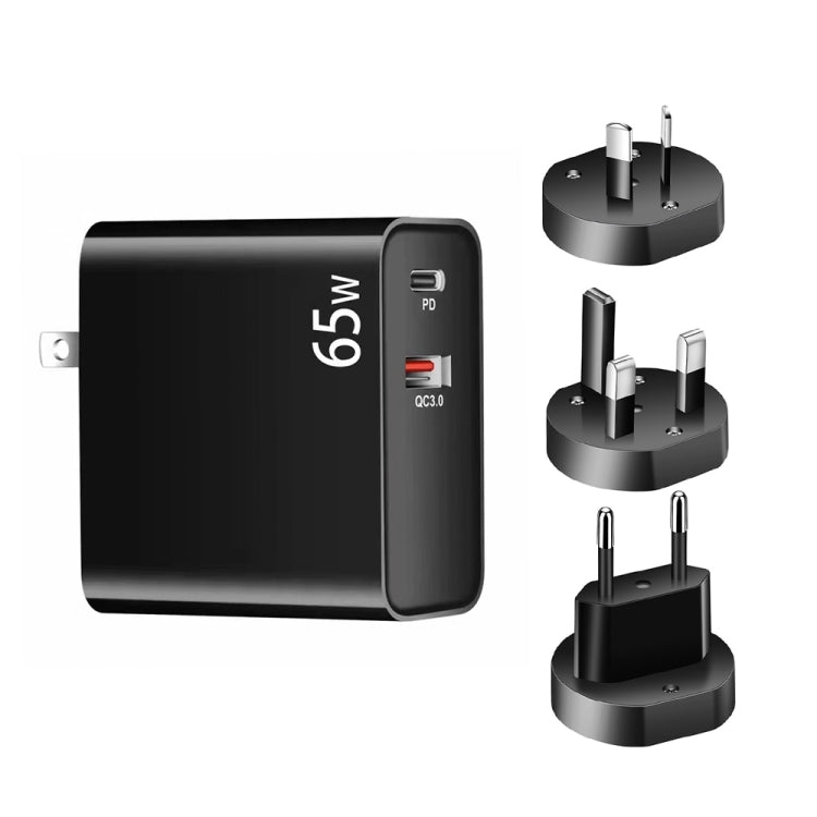 PD-65W USB-C / Type-C + QC3. 0 USB Laptop Charging Adapter + 1.8m USB-C / Type-C to MagSafe 1 / L Head Data Cable,  AU Plug / EU Plug / US Plug / UK Plug(Black) - Cable & Adapter by PMC Jewellery | Online Shopping South Africa | PMC Jewellery | Buy Now Pay Later Mobicred