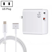 PD-65W USB-C / Type-C + QC3. 0 USB Laptop Charging Adapter + 1.8m USB-C / Type-C to MagSafe 2 / T Head Data Cable, US Plug(White)