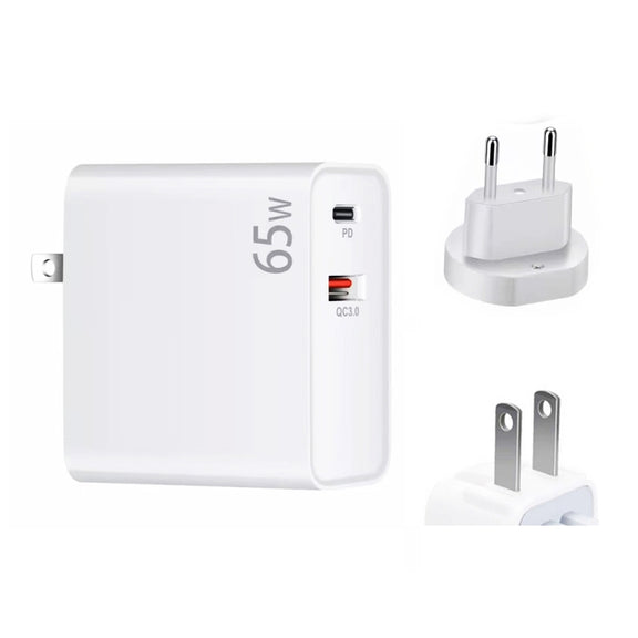 PD-65W USB-C / Type-C + QC3. 0 USB Laptop Charging Adapter + 1.8m USB-C / Type-C to MagSafe 2 / T Head Data Cable, EU Plug / US Plug(White)