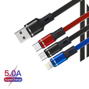 XJ-76 40W 5A 3 in 1 USB to 8 Pin + Type-C + Micro USB Super Flash Charging Cable, Length: 1.18m(Colour)